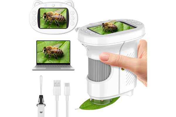 GlobalCrown Microscope Enfant electronique, Microscope numérique de Poche Petit Scope,200x loupe microscopique Portable,Jouet éducatif Scientifique pour garçons Filles de 3 4 5 6 7 8 9 Ans Cadeau