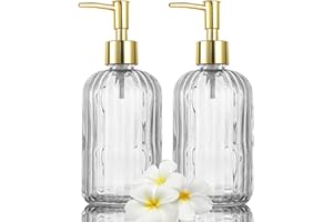 KOOSREEL Distributeur Savon, Lot de 2 flacons de Savon en Verre Polyvalents sans Gouttes de 500 ML, Distributeur de Liquide Rechargeable pour Salle de Bain, comptoir, Cuisine, buanderie, Transparent