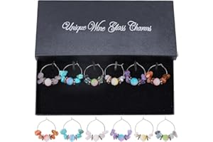 SUNNYCLUE 1 caja de 6 colgantes Bonitos para Copas de Vino Adornos para Copas de Vino Colgantes de Piedras Preciosas Identificadores de Etiquetas con Anillo de Latón para Pulseras Copas de Boda D