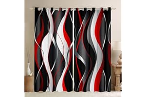Loussiesd Rot Grau Schwarz Vorhänge geometrisches Spiralmuster Fenstervorhänge für Kinder, Jungen, Mädchen Modern abstrakt Blickdichte Vorhänge grau, weiße Fensterbehandlungen, 2 Paneele, 260x140cm