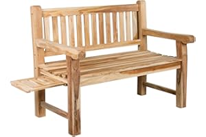 AMBIENTE HOME Ambientehome 2 Sitzer Bank Extra Stabil Teakholz Gartenbank Teakbank, ca. 120 cm breit, mit Tablett