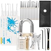 LURICO 20 Pieces Professional Lockpicking Set with 1 Transparent Locks, Credit Card Tools, Master Key to Open Doors for Begin