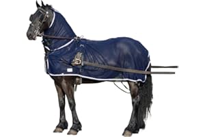 QHP Fliegendecke speziell für Fahrpferde mit Halsteil und Öffnungen für das Fahrgeschirr (145 cm)