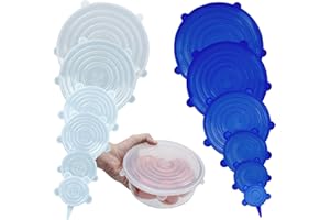 LAKEDO Silicone Stretch Lids 【12 Pack】 Bowl Covers – Reusable Miracle Stretchy Eco Lids Covers for Bowls & Cups, Microwave Can & Tin Cover Lids – Round Shaped, White & Blue Color, 6 Sizes, 6+6