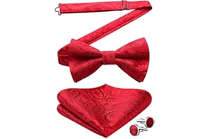HISDERN Bow Tie for Men Weddding Mens Pre-tied Bow Tie and Pocket Square Cufflinks Set Adjustable Bowtie for Dress Shirt Tuxedo Formal Business Party