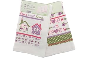 COUNTRY CLUB Pack of 3 Tea Towels - 100% Cotton - 30+ Designs to choose from - Great Value Gift Idea Essential for any home (Home Sweet Home - House)
