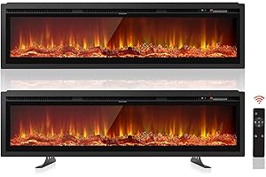 Nordivale 50"/127cm Electric Fireplace, Wall Mounted/Recessed/Freestanding Electric Fire with Remote & WIFI Function 12 LED Color, Overheat Protection, 2 Heat Settings 750W/1500W, Crystal & Log Set