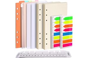 ‎FANDAMEI FANDAMEI A6 Papier Gepunktete Nachfüllpapiere Set, 6 Löcher A6 Gepunktete Nachfüllbare Notizpapier 90 Blätter, 7 Stk. Trennblätter A6, 320 Stk. Haftnotizen, 1 Stk. Umschlägbeutel, 15 CM Lineal A6