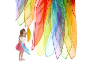 YOOLLY 6 Pcs Sensory Scarves, Rainbow Colour Baby Sensory Toys Children Dance Juggling Scarves Silk-like Fabric,Square Scarf, Performance Props Accessories Scarves for Children