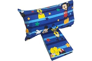 HERMET Disney Mickey Mouse - Juego de sábanas para Cama Individual de una Plaza de Franela de Puro algodón - Juego Completo de sábana encimera + Bajera con Esquinas + Funda de Almohada