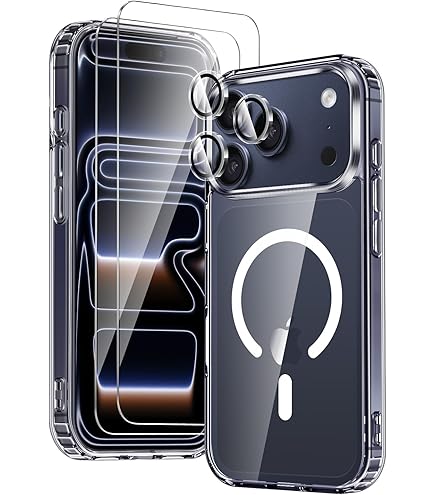 Coque IPhone 17 Pro Magnétique - Transparente, Avec 2 Verres Trempés + 2 Protecteurs Caméra, Compatible MagSafe