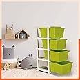Bathla STOMO 4XL Drawers Multi-purpose Modular Storage for Home, Kitchen & Office | Easy to Move with Trolley Wheels | Chest of Drawers | Green (Plastic)