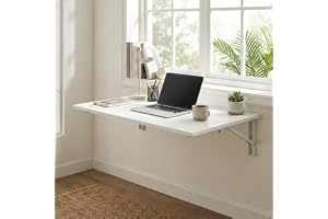 Väggfällbart bord 100 x 60 cm, vitt, platsbesparande fällbord väggmontering, skrivbord arbetsbänk, vikbar vägg, bord väggmontering av MDF-trä för kök, matsal, matsal, vardagsrum, sovrum, kontor