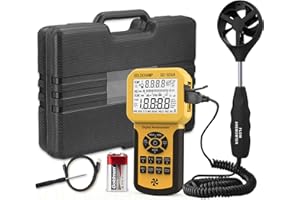 CFM Anemometer Handheld, HVAC Air Flow Meter 0.3-45m/s Professional Digital Wind Gauges, with USB Interface Connect to Computer, Temp Test, Data Record, Wind Speed Meter GOLDCHAMP