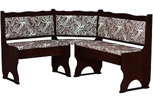 k koma Imbottitura Panca angolare in legno di pino, colore noce con imbottitura in legno massello - fiore scuro (180 x 200)