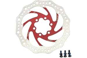 Yongness Rotor de disque de frein de vélo 140 mm 160 mm 180 mm 203 mm rotor de frein à disque de vélo avec 6 boulons, adapté aux vélos de route VTT BMX (R6 Rouge 160 mm)