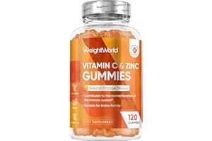 WEIGHTWORLD Vitamin C and Zinc Gummies - 120 Tasty Gummies - For Kids & Adults - Natural Orange Flavour - 2 per Day - Gluten-Free, Vegan-Friendly & Non-GMO - Bioavailable Forms (L-Ascorbic Acid & Zinc Citrate)