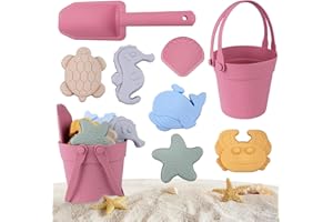 Hotut Juguetes de Playa 8 Piezas - Set Moldes de Arena Silicón, Juegos con Cubo