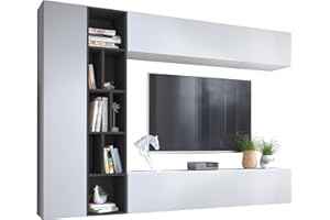 ‎MIRJAN24 Mirjan24 Wohnwand Kodita, Anbauwand, Fernsehschrank, Schrankwand, Mediawand, Wandregal, Schrank, TV-Lowboard (Weiß/Graphit)