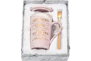 Joymaking Friendship Gifts for Women Coffee Mug Set with Gift Box- Good Friends are Like Stars, Friend Gifts for Girls 14 Oz Pink Marble Mug Tea Cup, Sister Gifts for Her, Girls, Friends Birthday