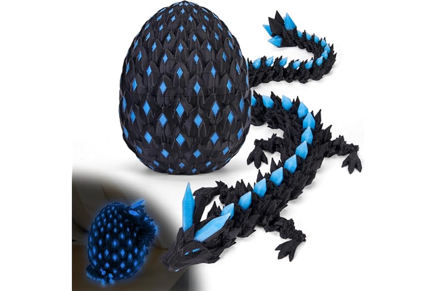 3D Printed Dragon Eggs Mystery Dragon Egg Glow in The Dark Articulated, 3D Print Surprise Animals Toy for Kid Teen Boy Girls In Night (Nightglow blue)