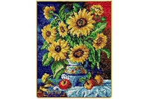 LGWG Knüpfset Knüpfteppich 3D Sonnenblume Knüpfmatte Zum Selber Knüpfen Teppich Für Kinder, Erwachsene Oder Anfänger,Sunflower,85cm*60cm/33 * 23 in