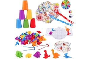 DIGHEALTH Dinosaure Ensemble Jouets pour Comptage, Montessori Tri Jouet avec Paume à Ventouse,Tasses Empilables,Dés, Pinces et Cartes, Jouets Educatifs Mathématiques pour Enfants 3 4 5 6 7 8 9 Ans