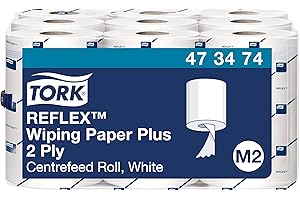 Tork Reflex 473474 Papier d'essuyage multi-usages Advanced, compatible avec le système M3 / 2 plis - 67m x 19,4cm - lot de 9 bobines - Blanc
