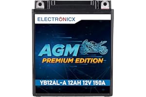 Electronicx, AGM, Motorradbatterie YB12AL-A 12V 12Ah 150A – wartungsfreie Starterbatterie, versiegelt & auslaufsicher- 134×80×160mm- Hochleistungsakku für Motorrad, Roller, Quad, ATV, Schneemobil.