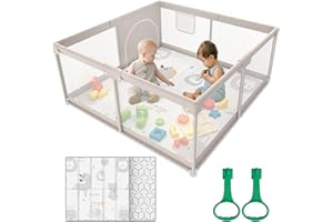 ZEEBABA Baby Playpen with Mat, 47x47inch Playpen, Playpen for Babies and Toddlers (47x47inch Grey with mat)