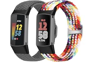 Yunshare Elastyczna, pleciona bransoletka kompatybilna tylko z Fitbit Charge 6/Fitbit Charge 5, regulowana, rozciągliwa tkanina nylonowa, bransoletka zastępcza do Fitbit Charge 6/Charge 5, dla kobiet