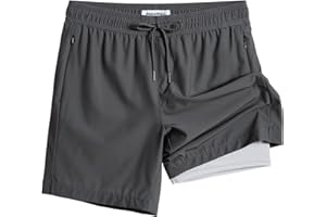 MaaMgic 7" Mens Swim Shorts with Compression Liner 4-Way Stretch Bathing Suit Swimming Shorts with Pockets