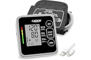 CAZON Tensiomètre, Bras machine automatique de pression artérielle numérique Accueil utilisation, fréquence cardiaque Surveillance compteur avec brassard 22-42cm, 2 × 120 Sets mémoire