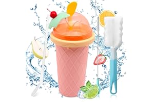 DAZZTIME Slushie Maker Cup Juego de 2 piezas,Frozen Cup,DIY Homemade Quick Frozen Smoothies,Máquina de Granizado,2 In 1 Straw And Spoon,Homemade Smoothie Cups para Niños y Familia