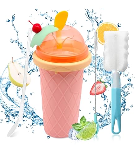 Tazza Slushy Maker Portatile - 500 Ml In Silicone Per Granite Fatte In Casa | Con Cucchiaio-Cannuccia 2 In 1 | Colore Blu