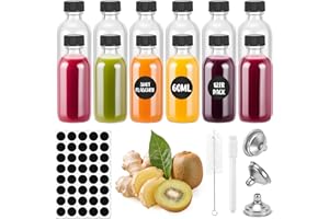 HOMIKLSA 12 Petites Bouteilles Shot de 60ml avec Entonnoir, Étiquettes & Stylo, Mini Bouteilles en Verre pour Shots de Gingembre, Huiles Essentielles & Spiritueux
