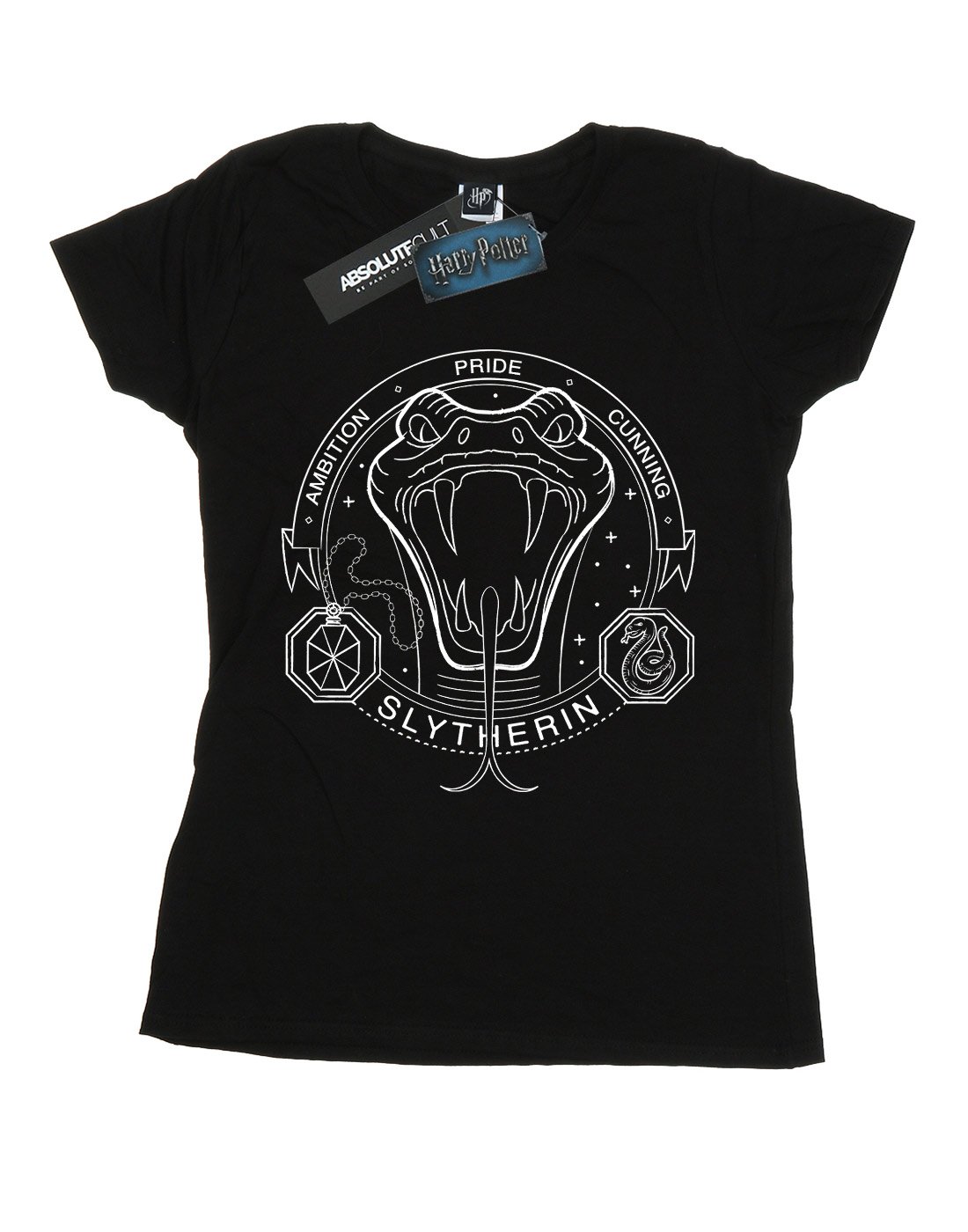 Absolute-Cult-Harry-Potter-Damen-Slytherin-Seal-T-Shirt-Schwarz-Medium