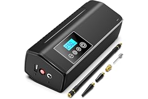 BURNNOVE Compresor de Aire Portátil 120PSI 2000MAH Mini Compresor Neumático Recargable Bomba de Neumáticos Eléctrica Inalámbrica con 3 Unidades de Presión 4 Adaptadores de Boquilla Pantalla LCD