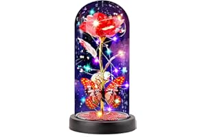 ‎FAYODO FAYODO Die Schöne und das Biest Ewige Rose, Blumen Geschenke für Mama, Rose in Einer Glaskuppel mit LED Licht Holzsockel für Freundin Frau am Weihnachten Muttertag Geburtstag Valentinstag Jahrestag