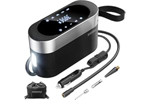 ShockFlo Tyre inflator Portable Air Compressor 150PSI 35L/MIN Electric Car Tyre Air Pump, 12v DC Car Accessory with LED Light, Motorcycle, Bicycle, Balls