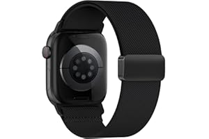 Yoohoo Elastic Nylon Strap for Apple Watch Straps 38mm 40mm 41mm 42mm 44mm 45mm 46mm 49mm Women Men - Strong Magnetic Clasp Stretchy Bands for iWatch Series 11 10 9 8 7 6 5 4 3 2 1 Ultra SE,Black