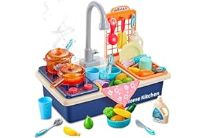 Yangers Set di Giocattoli per lavello da Cucina per Bambini con Acqua Corrente, 28 Pezzi lavello per Lavare fingere Giochi di Ruolo pentole e padelle per Alimenti Accessorio in plastica