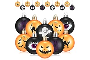 SYKEROUT 12 adornos de bolas de Halloween, decoraciones colgantes de Halloween, inastillables e irrompibles, bolas de árbol colgantes irrompibles para decoraciones de Halloween