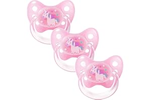 dentistar Silikon Schnuller 3er-Set - Größe 2, 6-14 Monate - Zahnfreundlicher Nuckel mit Dentalstufe – BPA-frei - Made in Germany - Einhorn, Rosa