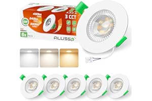 ALUSSO LIGHTING Spot LED Encastrable 6W 230V, Trou Φ68-75mm, Dimmable Chaud 3000K Naturel 4000K Froid Blanc 6500K, 540lm Plafonnier Encastré, IP44 Étanche Spots de plafond Salle de Bain, Lot de 6