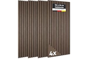 JELLE & JACOB Wandpaneele Akustikpaneele Holz Eiche Dunkel Furnier 104x52 cm, 4er Set 3D Wandpaneele Holz Wandverkleidung, Akustikpaneel Deko Wohnzimmer, Garderobe, Akustik Wand Paneele