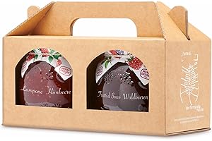 MENZ&GASSER - Valigetta con 2 Vasetti da 620 Grammi di Marmellata Edel, Realizzata con Frutta di Alta Qualità in Pezzi, Ideale come Regalo per San Valentino, Made in Italy