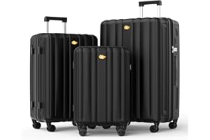 MGOB Valigia Bagaglio a Mano 15PC Trolley Rigido Valigie da Cabina 4 Ruote Universale TSA Lucchetto Ultra Leggero (Nero, SET)