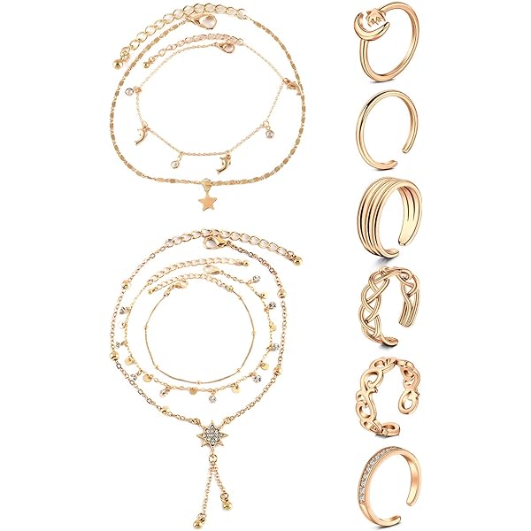 AceFun Fußkettchen & Zehenring Set - Verstellbarer Schmuck Für Frauen In Blau & Rosa