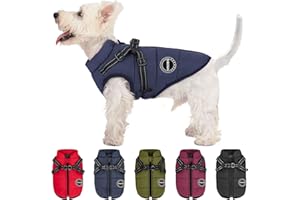 V.PET.B.R Dog Winter Coat - Warm Padded Fleece Jacket with Built-in Harness, Waterproof, Windproof, Reflective, Cozy, Adjustable Snow Pet Coat Clothes with Zipper for Small, Medium Dogs